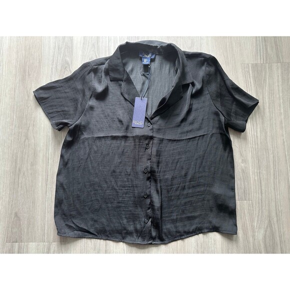 Rachel Zoe Black Short Sleeve Button Up Blouse NWT size‎ Medium - Picture 1 of 3